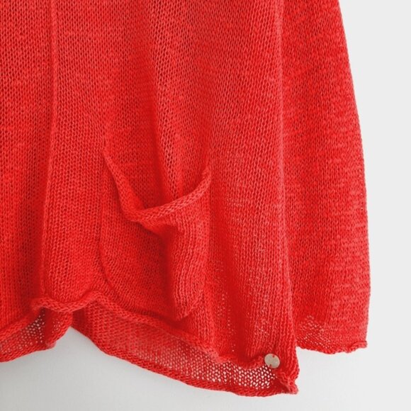 PURE HANDKNIT Linen Blend Oversized Fine Knit Semi-sheer Sweater Top Red Sz XS - Picture 10 of 15